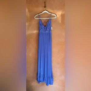 Free People FP One Lace Bodice Maxi Dress XS Periwinkle NWT Boho Ruffle Hem